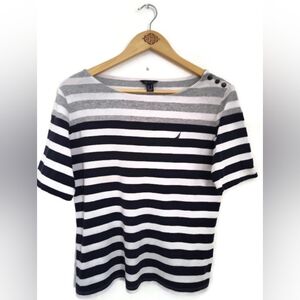 Nautica Navy White And Grey Classic Timeless Cotton Top Medium